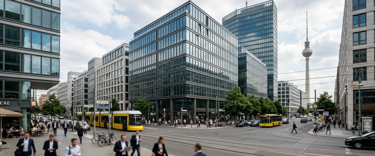 Büroleerstand Berlin Mitte – leere Gewerbeflächen in einem modernen Bürogebäude nahe dem Alexanderplatz