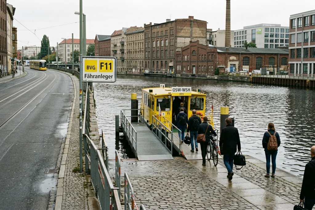 bvg fähre f11 fahrplan – Fahrplantafel der BVG Fähre F11 am Anleger Baumschulenstraße in Berlin