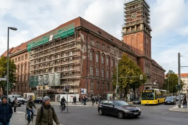Rathaus Schöneberg Sanierung – Eingerüstete Fassade am John-F.-Kennedy-Platz in Berlin