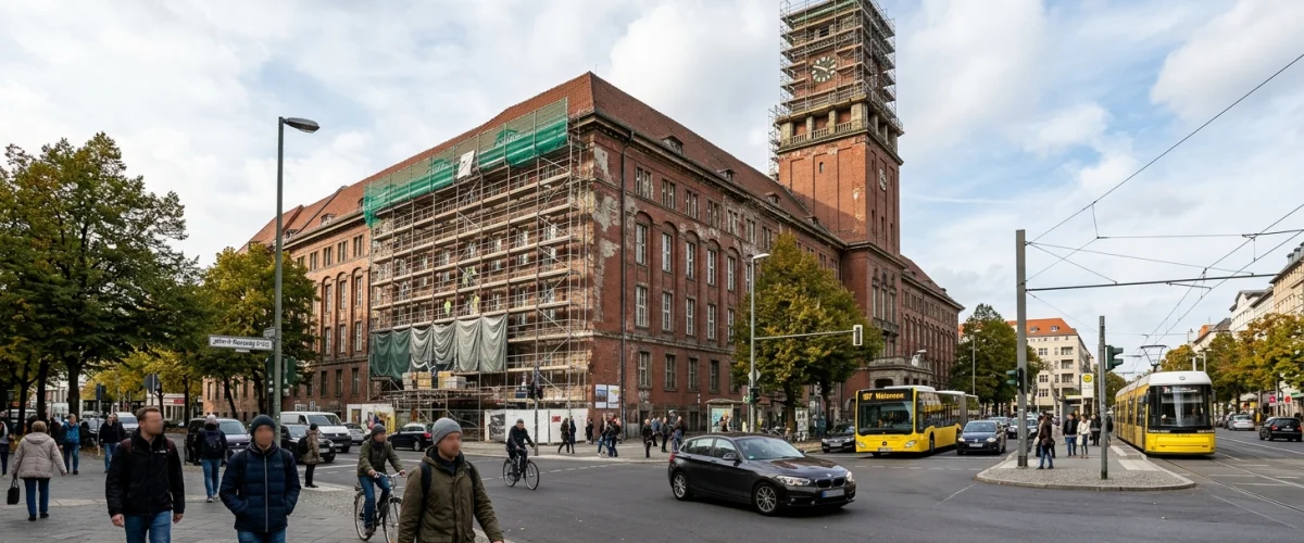 Rathaus Schöneberg Sanierung – Eingerüstete Fassade am John-F.-Kennedy-Platz in Berlin