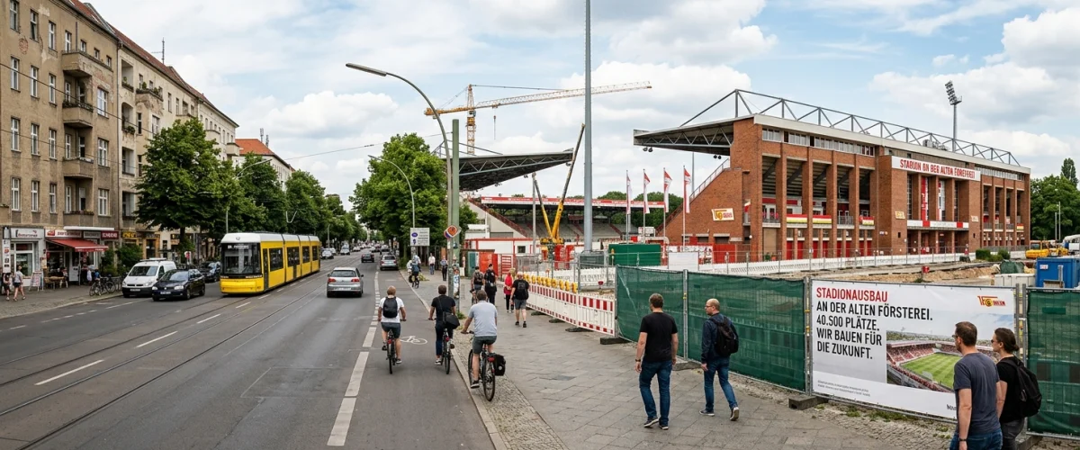 Stadionausbau Alte Försterei – Blick auf die geplanten neuen Tribünen des 1. FC Union Berlin in Köpenick