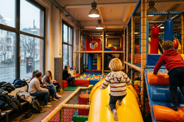 Kinder spielen auf Softmountain mit Rutschen – Indoor-Spielplatz Berlin Guide