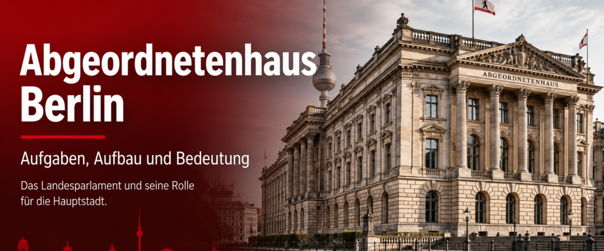 Abgeordnetenhaus Berlin mit Berliner Skyline und BerlinEcho-Branding als Titelbild zum Landesparlament
