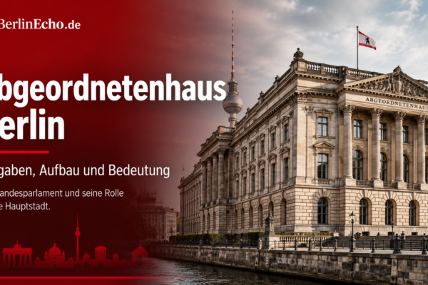 Abgeordnetenhaus Berlin mit Berliner Skyline und BerlinEcho-Branding als Titelbild zum Landesparlament