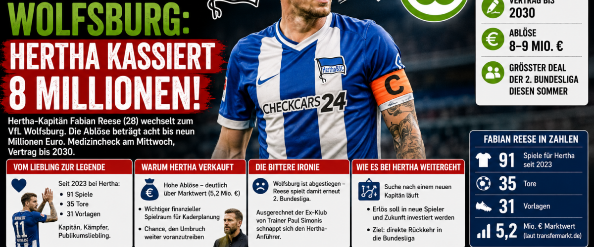 Fabian Reese Wolfsburg: Hertha-Kapitän wechselt zum VfL Wolfsburg für rund 8 bis 9 Millionen Euro