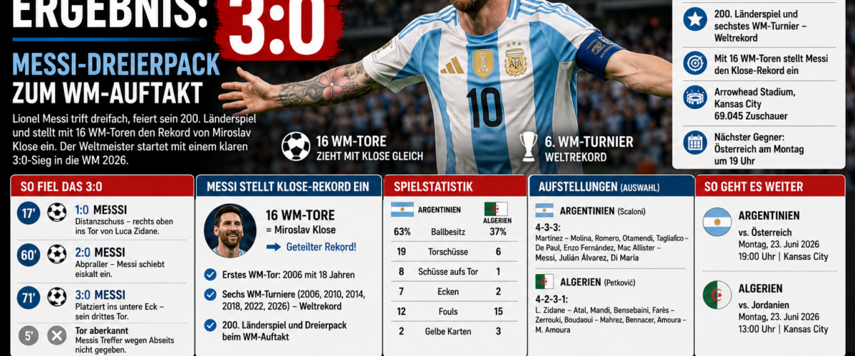 Argentinien Algerien Ergebnis bei der WM 2026: Messi trifft dreifach beim 3:0-Sieg des Weltmeisters