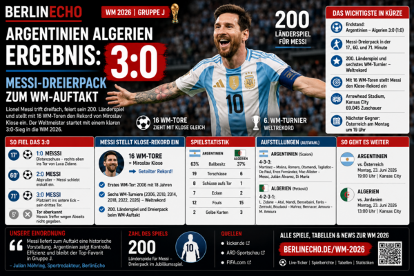 Argentinien Algerien Ergebnis bei der WM 2026: Messi trifft dreifach beim 3:0-Sieg des Weltmeisters