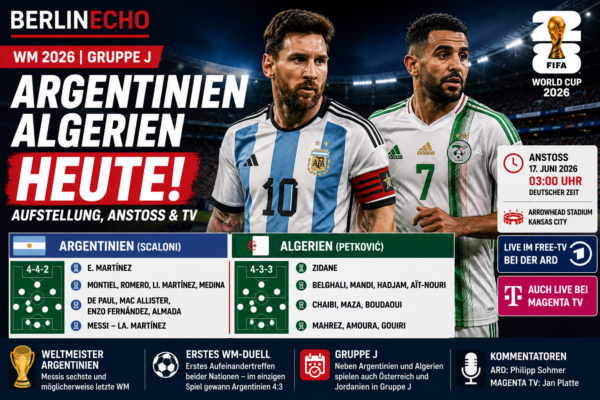 Argentinien Algerien heute bei der WM 2026 mit Messi, Aufstellung, Anstoß um 3 Uhr und ARD-Übertragung