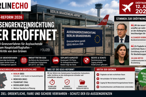 Außengrenzeinrichtung BER am Flughafen Berlin Brandenburg mit GEAS-Reform, Grenzverfahren und Kritik der Grünen