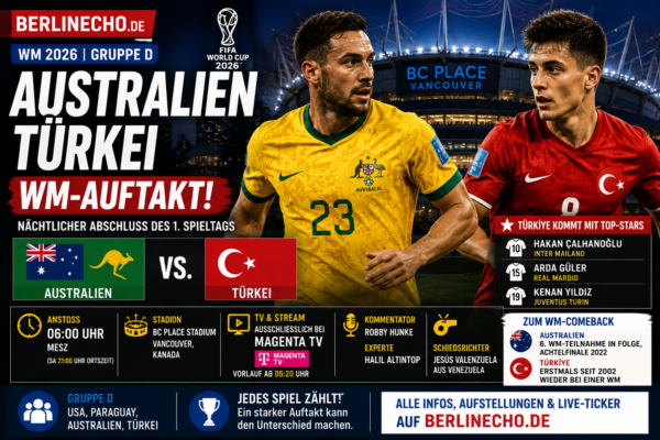 Australien Türkei WM 2026: Auftaktspiel der Gruppe D um 06:00 Uhr im BC Place Vancouver