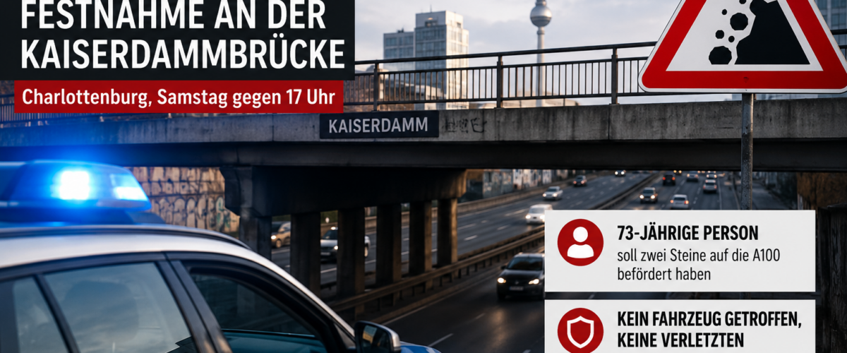 Polizeieinsatz an der Kaiserdammbrücke nach Steinen auf die A100 in Berlin