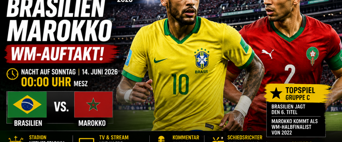 Brasilien Marokko WM 2026: Topspiel der Gruppe C mit Anstoß um 00:00 Uhr im MetLife Stadium