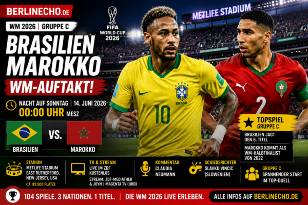 Brasilien Marokko WM 2026: Topspiel der Gruppe C mit Anstoß um 00:00 Uhr im MetLife Stadium