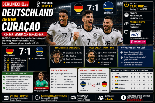 Deutschland Curacao Ergebnis WM 2026: DFB-Elf gewinnt 7:1 gegen Curaçao in Houston