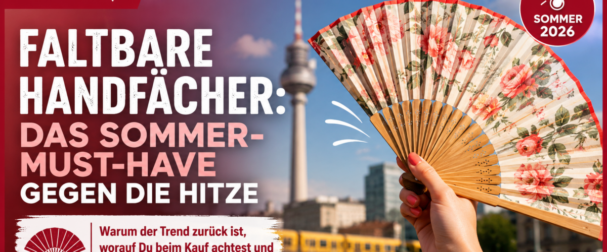 Faltbarer Handfächer als Sommer-Must-have gegen Hitze in Berlin mit Fernsehturm im Hintergrund