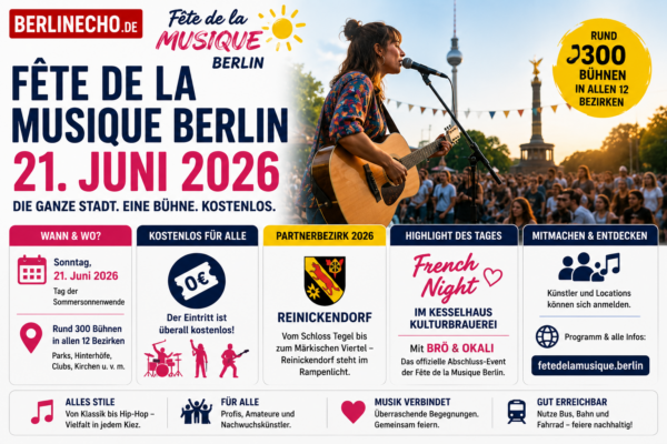 Fête de la Musique Berlin 2026: kostenlose Konzerte an rund 300 Orten in allen zwölf Bezirken