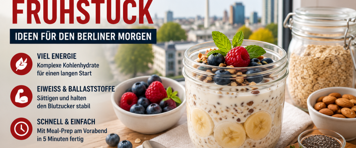 Titelbild zu gesundem Frühstück mit Haferflocken, Joghurt, Beeren und frischen Zutaten für einen schnellen Start in den Berliner Morgen