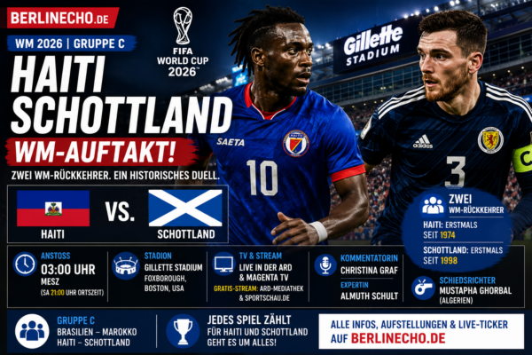 Haiti Schottland WM 2026: WM-Auftakt der Gruppe C um 03:00 Uhr im Gillette Stadium