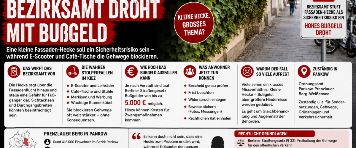 Hecke Prenzlauer Berg: Bezirksamt Pankow droht wegen Fassaden-Hecke am Gehweg mit Bußgeld