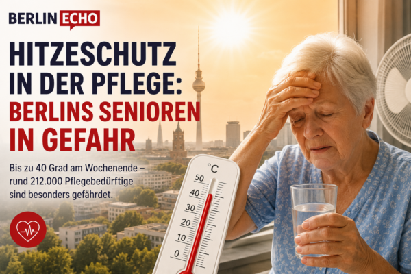 Ältere Frau mit Wasserglas bei Hitze in Berlin – Hitzeschutz in der Pflege für Senioren