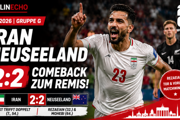 Iran Neuseeland Ergebnis bei der WM 2026: Iran rettet nach zweimaligem Rückstand ein 2:2 gegen Neuseeland