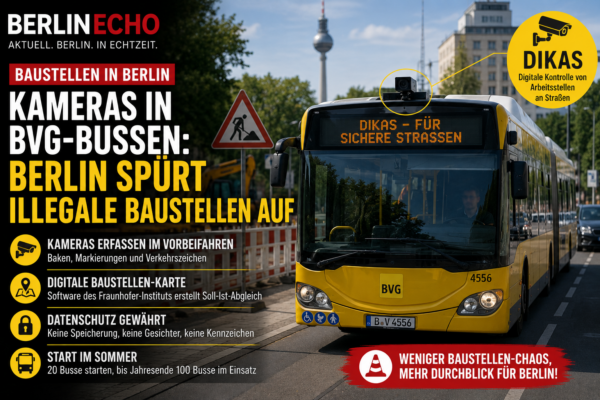 Kameras in BVG-Bussen erfassen Baustellen in Berlin im Vorbeifahren für das Dikas-Projekt