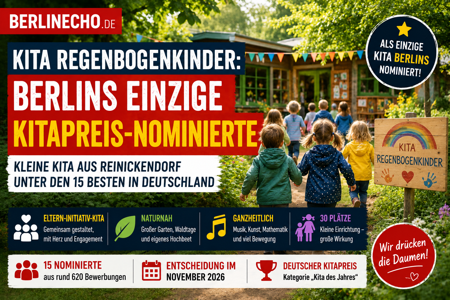 Kita Regenbogenkinder in Reinickendorf-Heiligensee als einzige Berliner Kita für den Deutschen Kitapreis nominiert