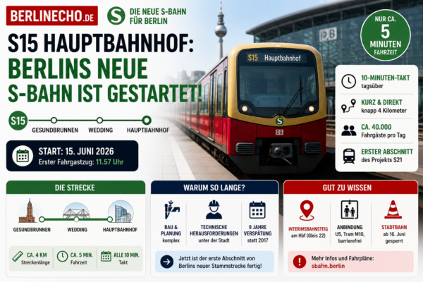 S15 Hauptbahnhof Berlin: Neue S-Bahn-Linie verbindet Gesundbrunnen, Wedding und Hauptbahnhof