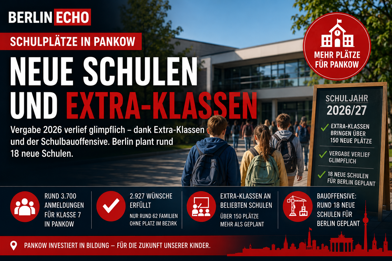 Schulplätze in Pankow mit neuen Schulen, Extra-Klassen und Schulbauoffensive Berlin