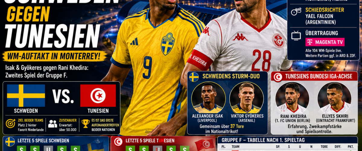 Schweden gegen Tunesien WM 2026: Auftaktspiel der Gruppe F mit Isak, Gyökeres und Rani Khedira