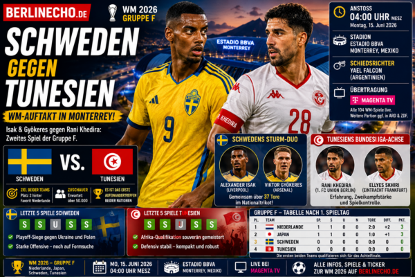 Schweden gegen Tunesien WM 2026: Auftaktspiel der Gruppe F mit Isak, Gyökeres und Rani Khedira