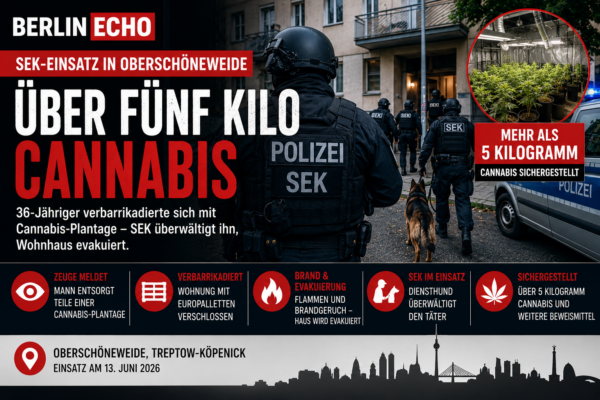 SEK-Einsatz in Oberschöneweide mit Polizei, Cannabisfund und evakuiertem Wohnhaus in Berlin