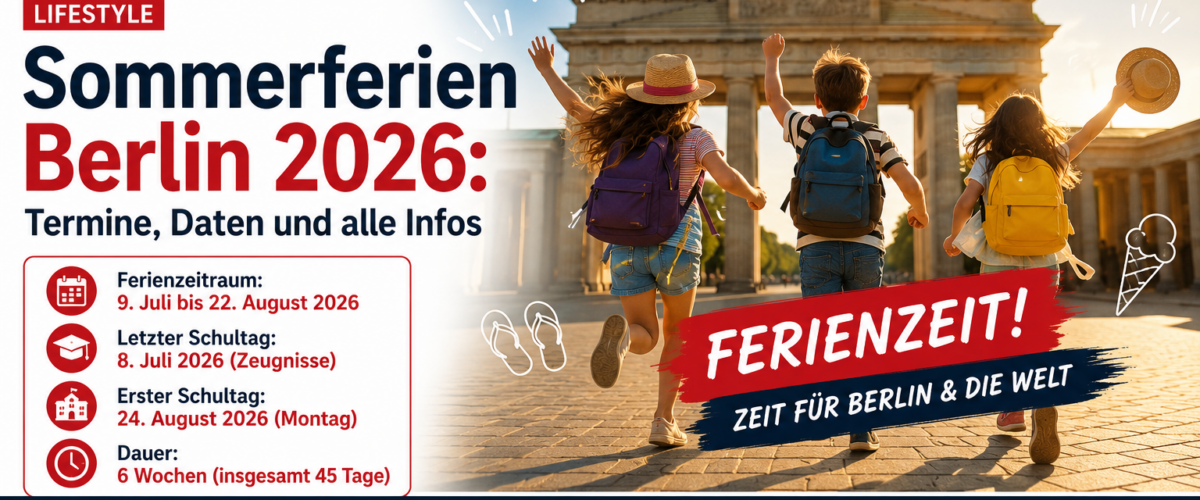 Kinder mit Rucksäcken vor dem Brandenburger Tor zum Start der Sommerferien Berlin 2026