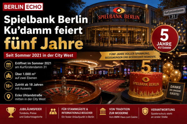 Spielbank Berlin Ku’damm feiert fünf Jahre am Kurfürstendamm 31 in der City West