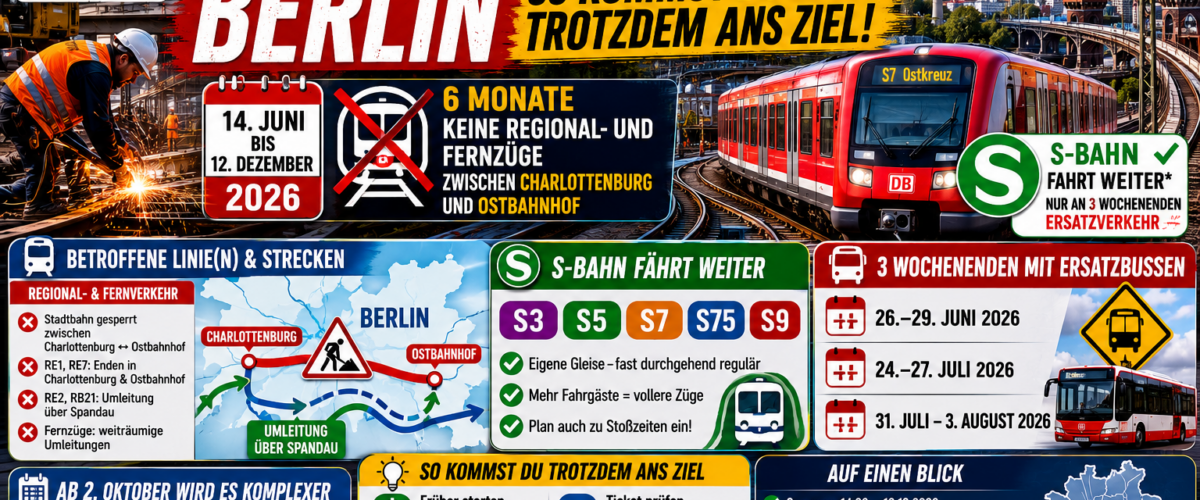 Stadtbahn-Sperrung Berlin 2026 – Infografik zu Sperrung, S-Bahn-Alternativen und Ersatzverkehr zwischen Charlottenburg und Ostbahnhof