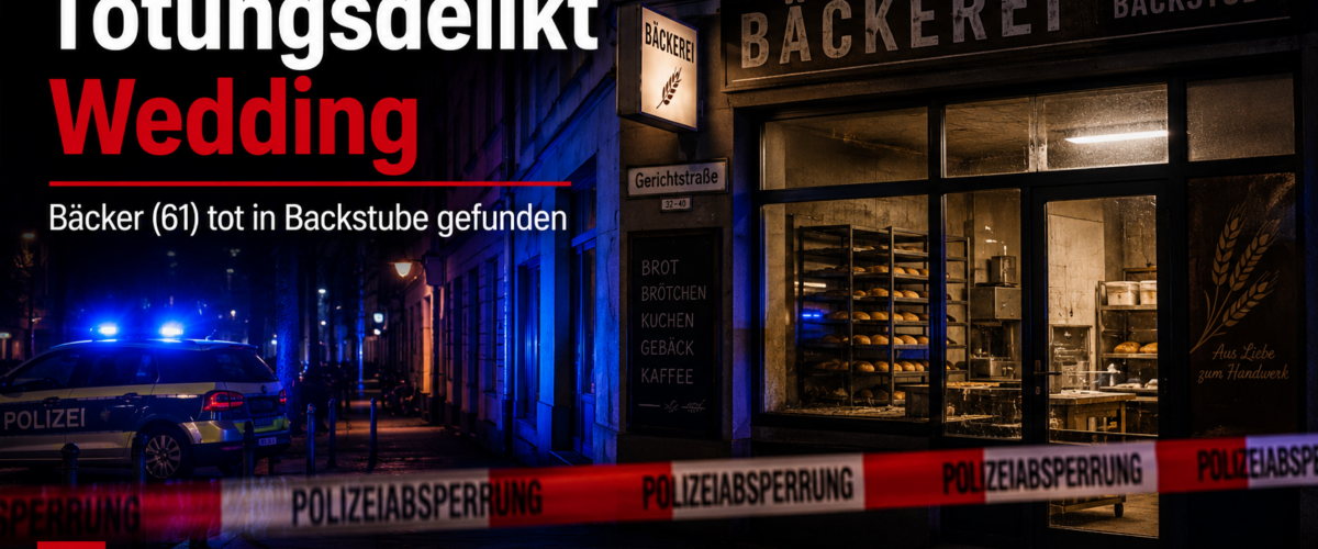 Tötungsdelikt Wedding mit Polizeieinsatz vor Bäckerei in der Gerichtstraße, Absperrband und Mordkommission Berlin