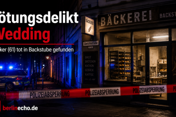 Tötungsdelikt Wedding mit Polizeieinsatz vor Bäckerei in der Gerichtstraße, Absperrband und Mordkommission Berlin