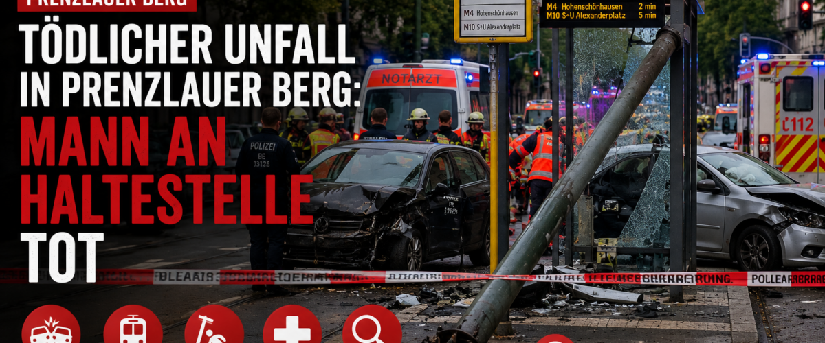 Tödlicher Unfall in Prenzlauer Berg an der Greifswalder Straße mit Rettungskräften und Tram-Haltestelle