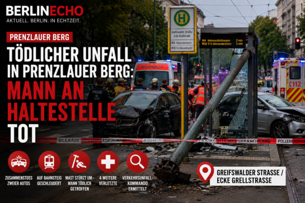 Tödlicher Unfall in Prenzlauer Berg an der Greifswalder Straße mit Rettungskräften und Tram-Haltestelle