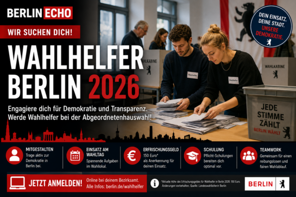 Wahlhelfer Berlin 2026 bei der Stimmenauszählung im Wahllokal zur Abgeordnetenhauswahl
