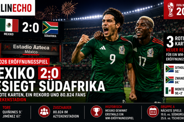 WM 2026 Eröffnungsspiel im Aztekenstadion: Mexiko besiegt Südafrika 2:0 gegen Südafrika