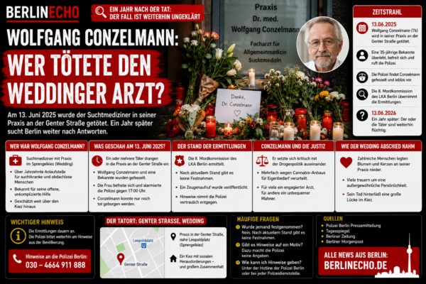 Wolfgang Conzelmann: Gedenken vor einer Arztpraxis in Wedding nach dem ungeklärten Todesfall