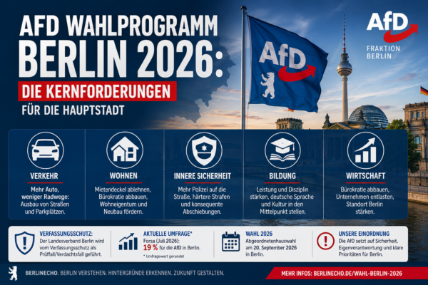 AfD Wahlprogramm Berlin 2026 mit Forderungen zu Verkehr, Wohnen, Sicherheit, Bildung und Wirtschaft
