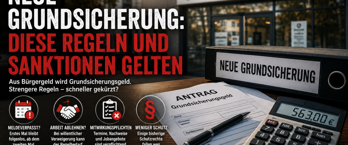 Neue Grundsicherung 2026 mit Jobcenter, Antragsformularen, Sanktionen und Regelsatz von 563 Euro