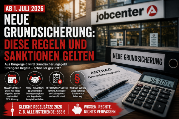 Neue Grundsicherung 2026 mit Jobcenter, Antragsformularen, Sanktionen und Regelsatz von 563 Euro