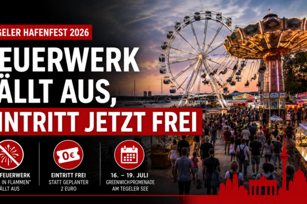 Tegeler Hafenfest 2026 an der Greenwichpromenade mit Fahrgeschäften, freiem Eintritt und abgesagtem Feuerwerk