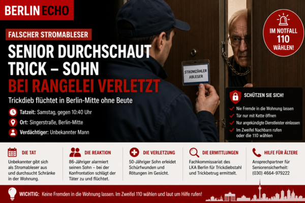 Falscher Stromableser in Berlin-Mitte vor Wohnungstür eines Seniors – Warnung vor Trickdiebstahl