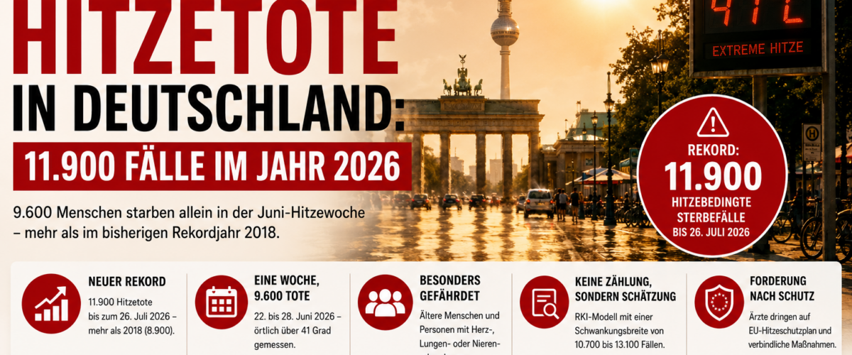 Hitzetote in Deutschland 2026 mit Berliner Hitzewelle und RKI-Rekordwert von 11.900 geschätzten Sterbefällen