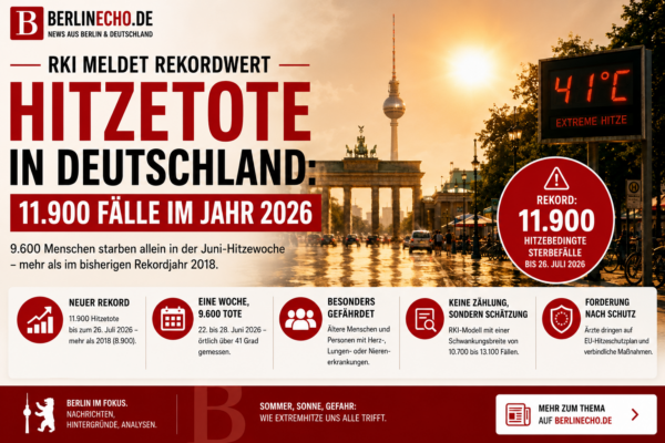 Hitzetote in Deutschland 2026 mit Berliner Hitzewelle und RKI-Rekordwert von 11.900 geschätzten Sterbefällen