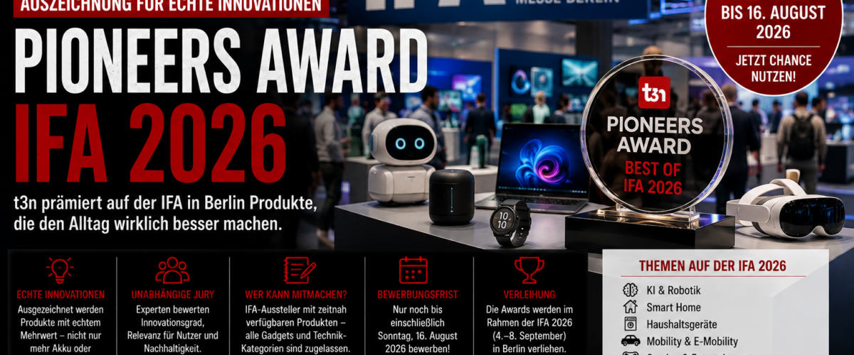 Pioneers Award auf der IFA 2026 in Berlin mit innovativen Technik-Produkten und Award-Trophäe